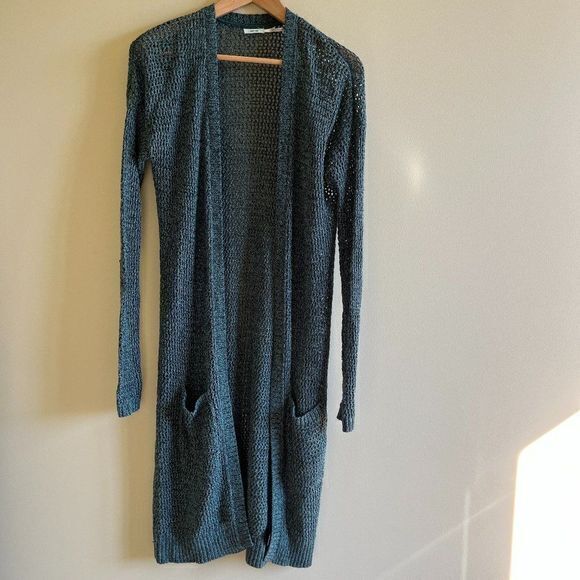 Kimchi Blue | Urban Outfitters‎ Open Front Knit Cardigan Long Green Pockets - Picture 1 of 8